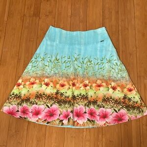 AIIZ CARRER Blue and Pink Floral A-Line Skirt
